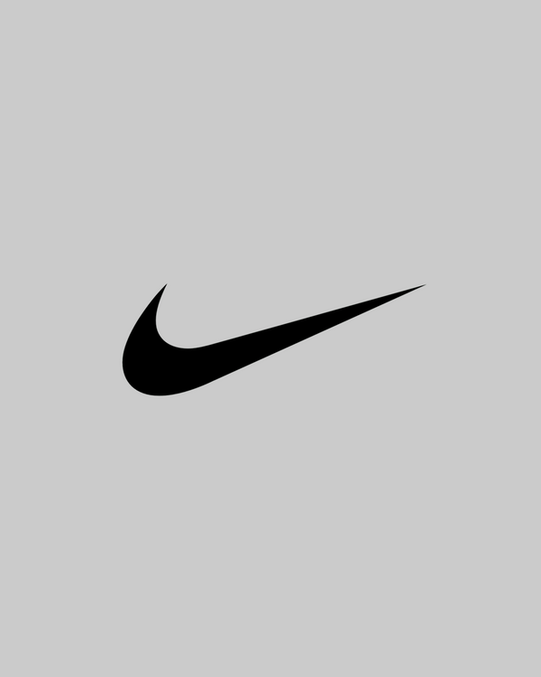 Black Nike logo on a gray background