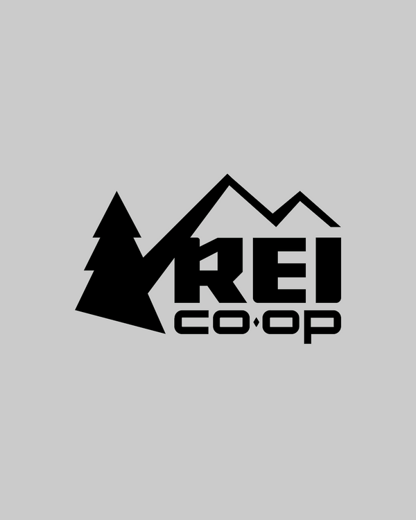 Black REI Co-op logo on a gray background